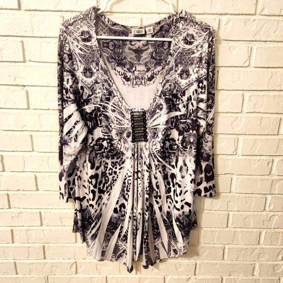 Cato Women's Black and White Patterned Top XL - Picture 1 of 10